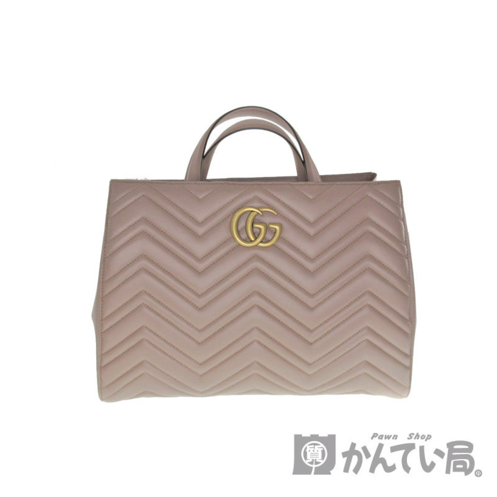 GUCCI Bag Leather Pink Beige Quilted GG Mark Handbag Shoulder